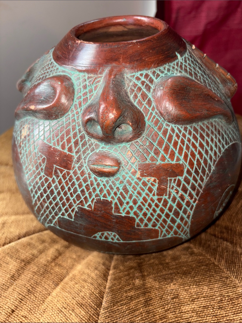 Vintage Marajoara Pottery Face Vase Vessel